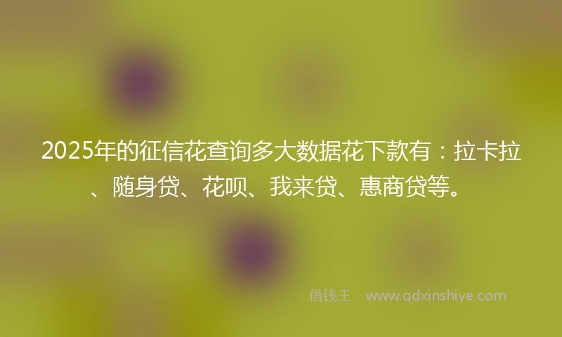 2025年的征信花查询多大数据花下款有：拉卡拉、随身贷、花呗、我来贷、惠商贷等。