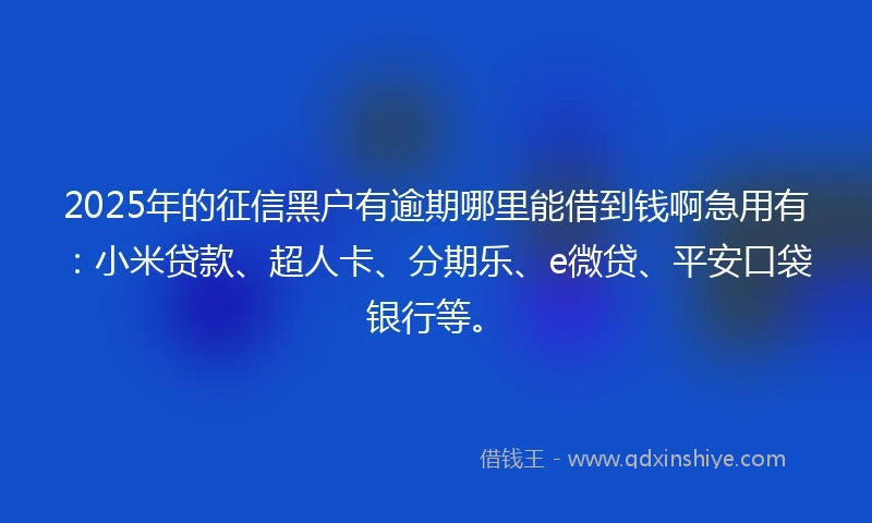 2025年的征信黑户有逾期哪里能借到钱啊急用有：小米贷款、超人卡、分期乐、e微贷、平安口袋银行等。