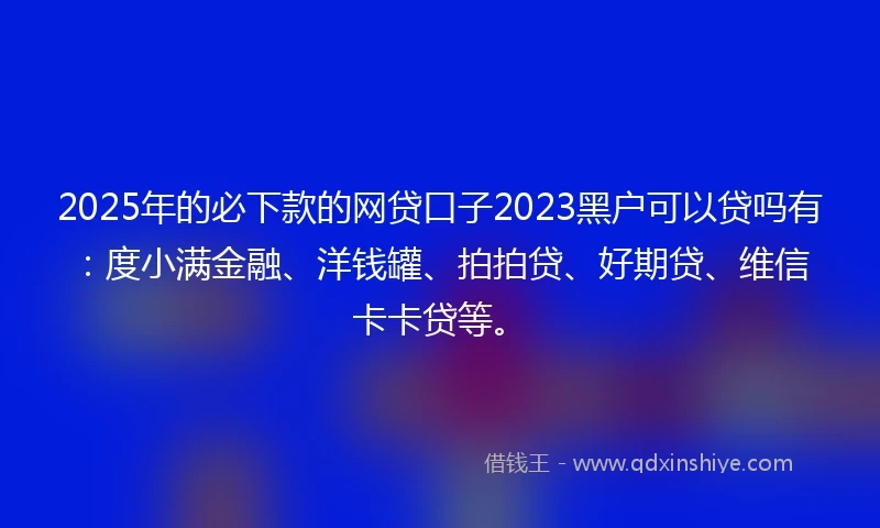 2025年的必下款的网贷口子2023黑户可以贷吗有：度小满金融、洋钱罐、拍拍贷、好期贷、维信卡卡贷等。