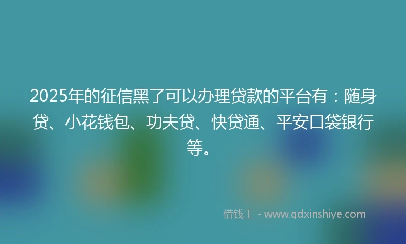 2025年的征信黑了可以办理贷款的平台有：随身贷、小花钱包、功夫贷、快贷通、平安口袋银行等。