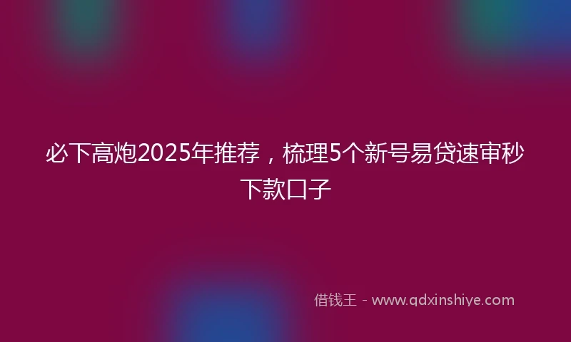 必下高炮2025年推荐，梳理5个新号易贷速审秒下款口子