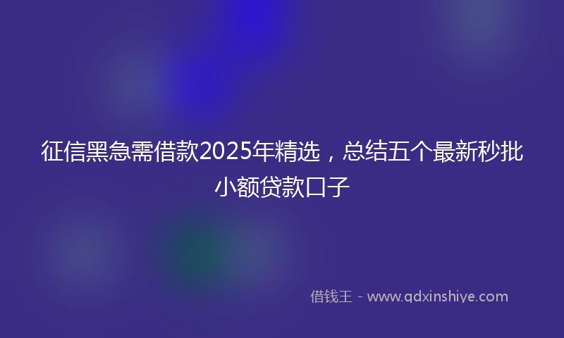 征信黑急需借款2025年精选，总结五个最新秒批小额贷款口子