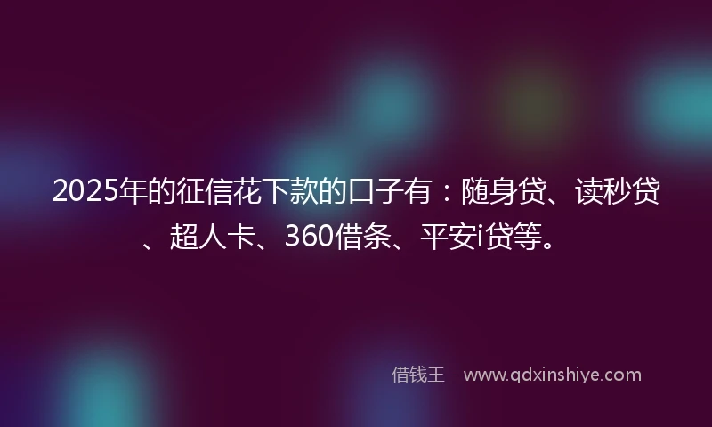 2025年的征信花下款的口子有：随身贷、读秒贷、超人卡、360借条、平安i贷等。