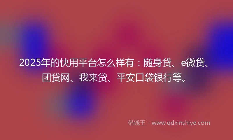 2025年的快用平台怎么样有：随身贷、e微贷、团贷网、我来贷、平安口袋银行等。