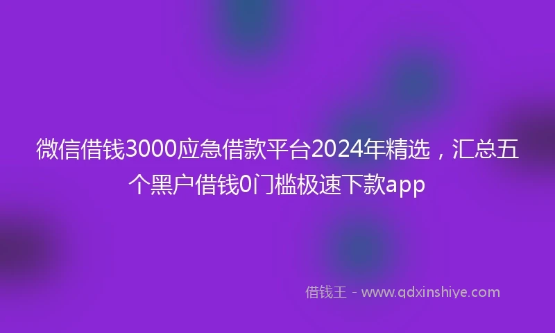 微信借钱3000应急借款平台2024年精选，汇总五个黑户借钱0门槛极速下款app
