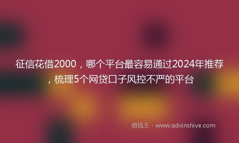 征信花借2000，哪个平台最容易通过2024年推荐，梳理5个网贷口子风控不严的平台
