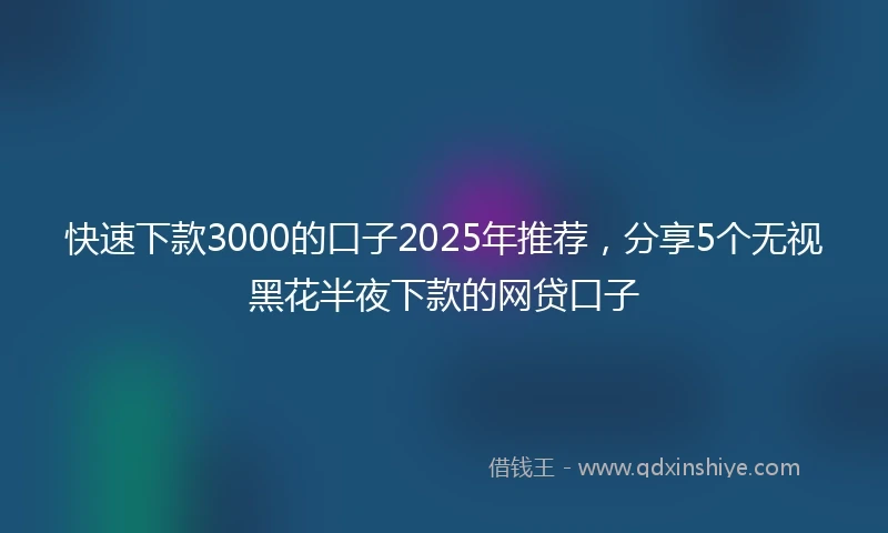 快速下款3000的口子2025年推荐,分享5个无视黑花半夜下款的网贷口子