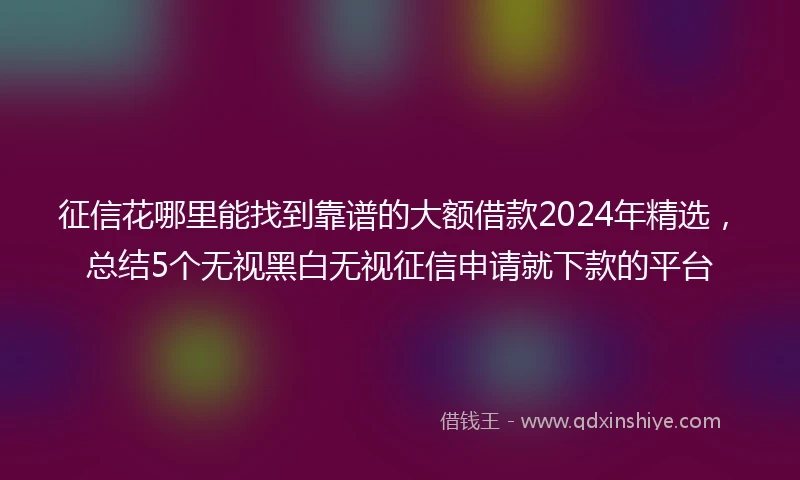 征信花哪里能找到靠谱的大额借款2024年精选，总结5个无视黑白无视征信申请就下款的平台
