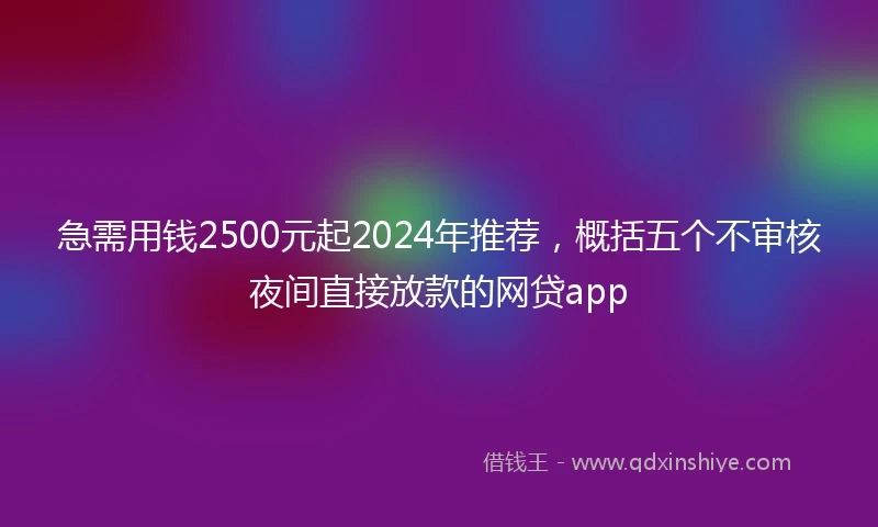 急需用钱2500元起2024年推荐，概括五个不审核夜间直接放款的网贷app