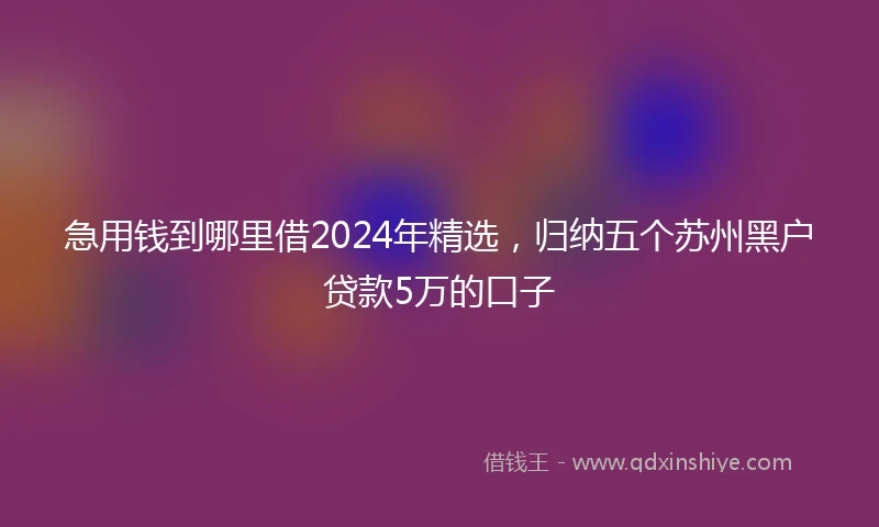 急用钱到哪里借2024年精选，归纳五个苏州黑户贷款5万的口子
