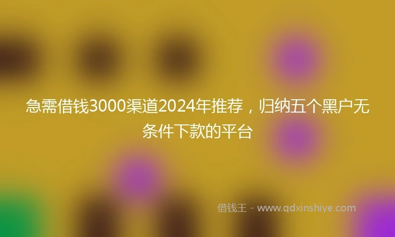 急需借钱3000渠道2024年推荐，归纳五个黑户无条件下款的平台