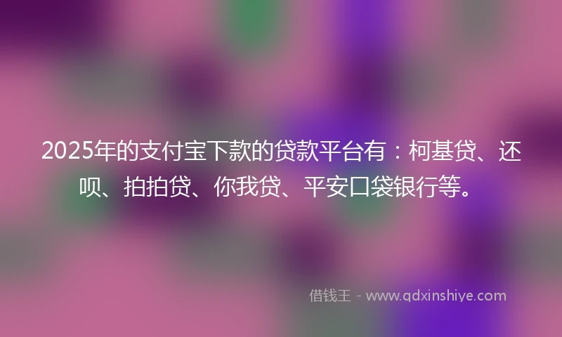 2025年的支付宝下款的贷款平台有：柯基贷、还呗、拍拍贷、你我贷、平安口袋银行等。