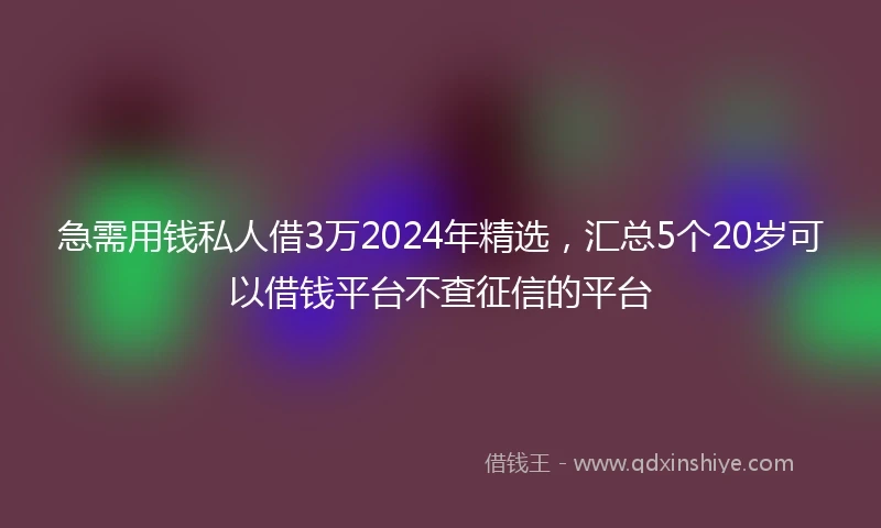 急需用钱私人借3万2024年精选，汇总5个20岁可以借钱平台不查征信的平台