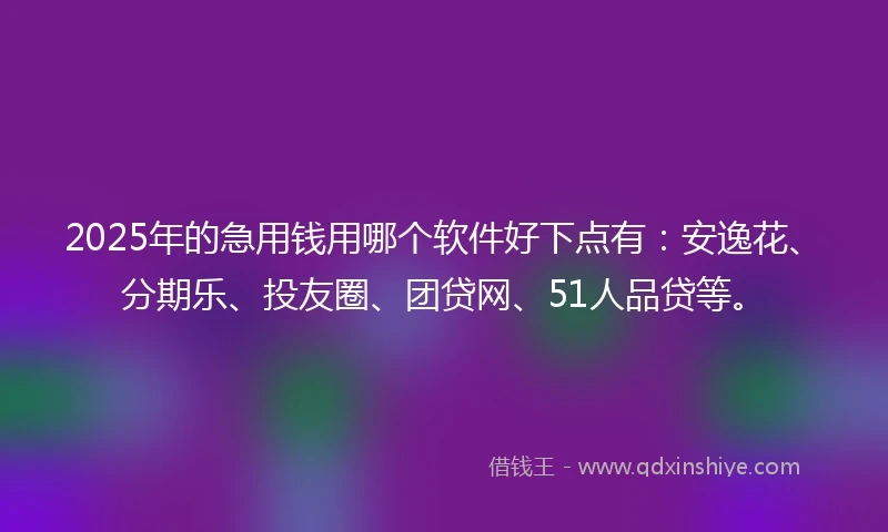 2025年的急用钱用哪个软件好下点有：安逸花、分期乐、投友圈、团贷网、51人品贷等。