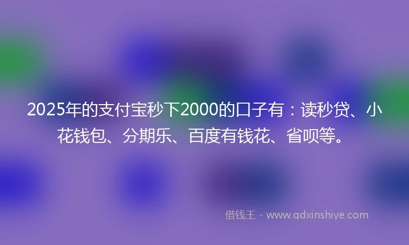 2025年的支付宝秒下2000的口子有：读秒贷、小花钱包、分期乐、百度有钱花、省呗等。