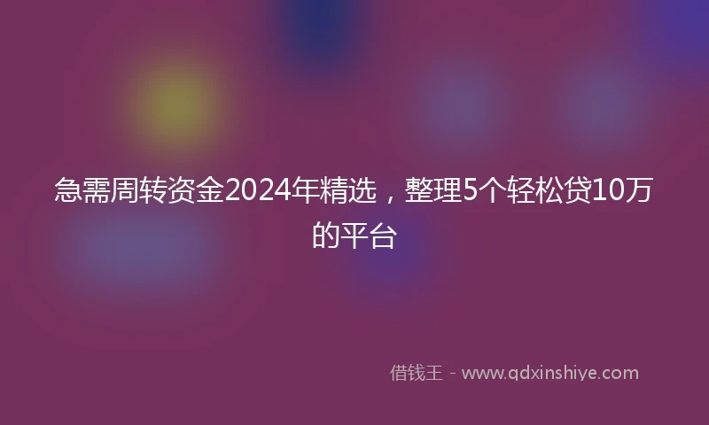 急需周转资金2024年精选，整理5个轻松贷10万的平台