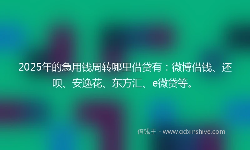 2025年的急用钱周转哪里借贷有：微博借钱、还呗、安逸花、东方汇、e微贷等。