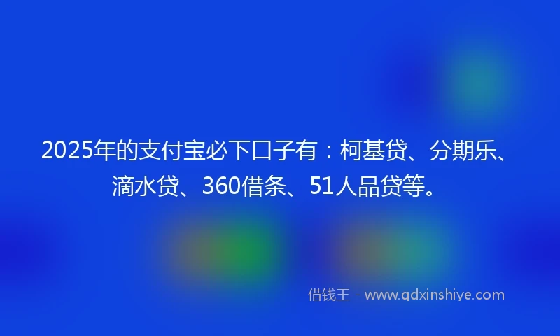 2025年的支付宝必下口子有：柯基贷、分期乐、滴水贷、360借条、51人品贷等。