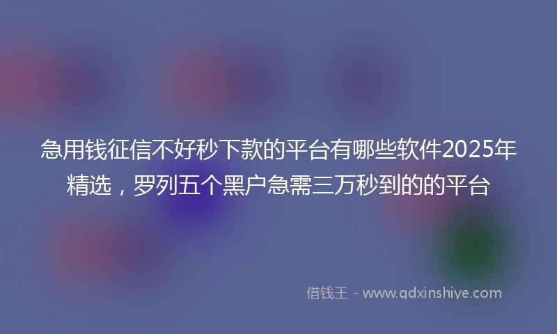 急用钱征信不好秒下款的平台有哪些软件2025年精选，罗列五个黑户急需三万秒到的的平台