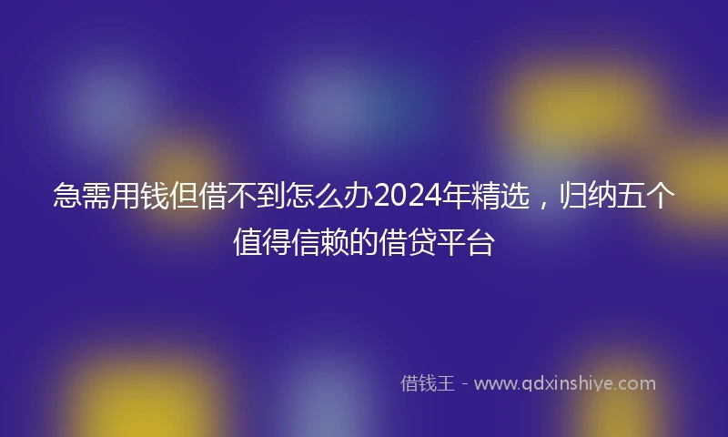 急需用钱但借不到怎么办2024年精选，归纳五个值得信赖的借贷平台