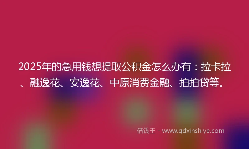 2025年的急用钱想提取公积金怎么办有：拉卡拉、融逸花、安逸花、中原消费金融、拍拍贷等。