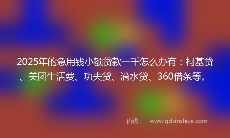 2025年的急用钱小额贷款一千怎么办有：柯基贷、美团生活费、功夫贷、滴水贷、360借条等。