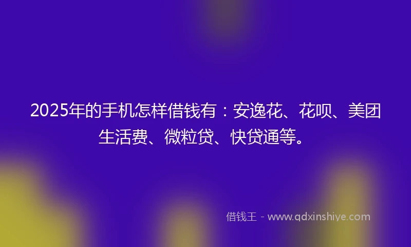 2025年的手机怎样借钱有：安逸花、花呗、美团生活费、微粒贷、快贷通等。