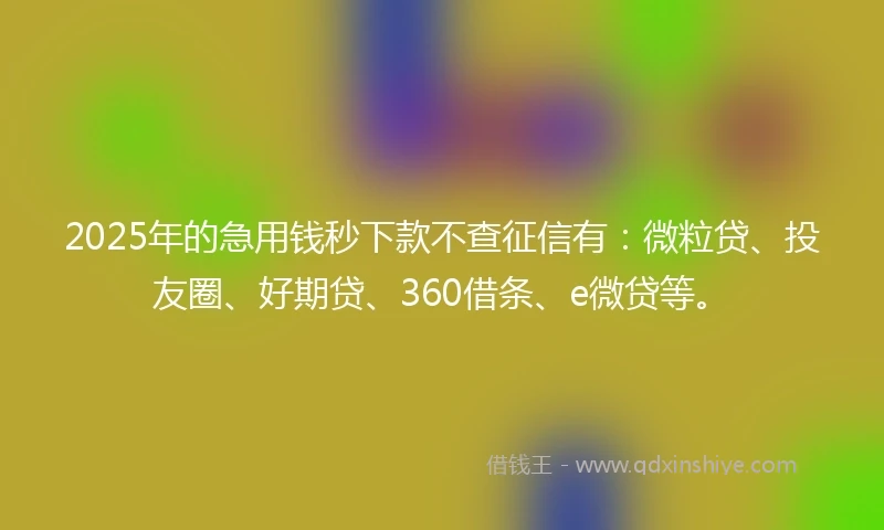 2025年的急用钱秒下款不查征信有：微粒贷、投友圈、好期贷、360借条、e微贷等。