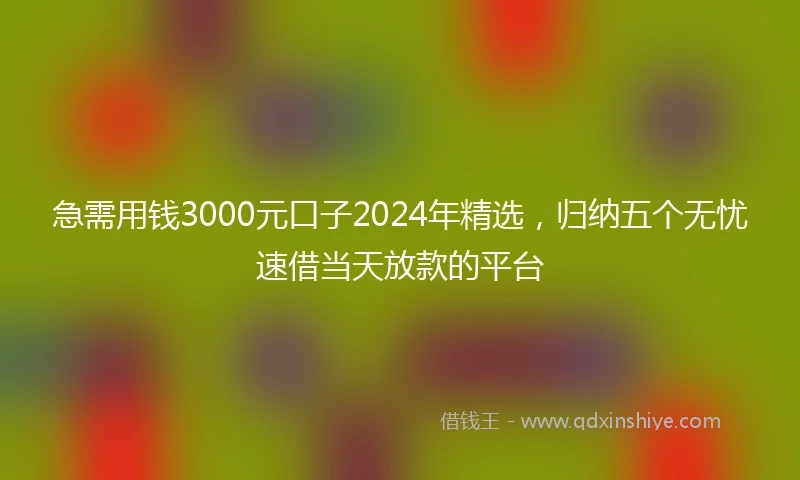 急需用钱3000元口子2024年精选，归纳五个无忧速借当天放款的平台