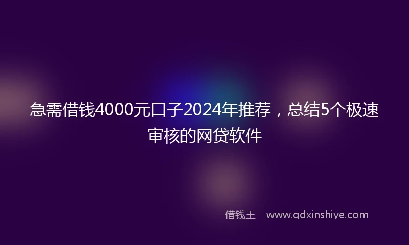 急需借钱4000元口子2024年推荐，总结5个极速审核的网贷软件