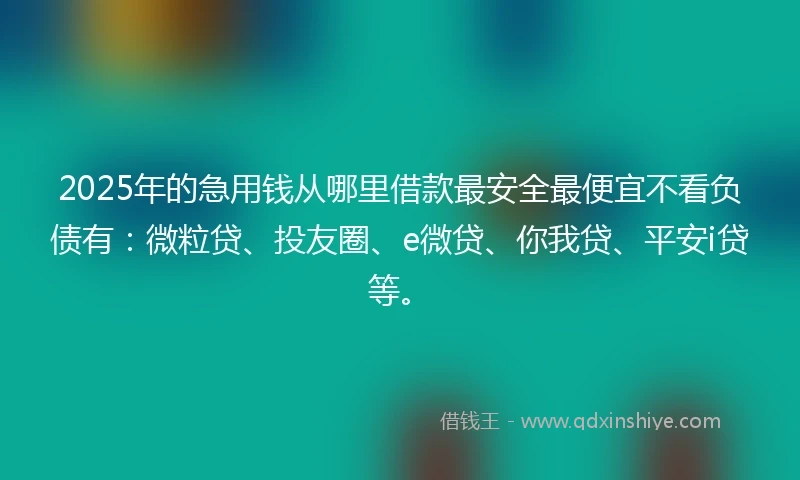 2025年的急用钱从哪里借款最安全最便宜不看负债有：微粒贷、投友圈、e微贷、你我贷、平安i贷等。