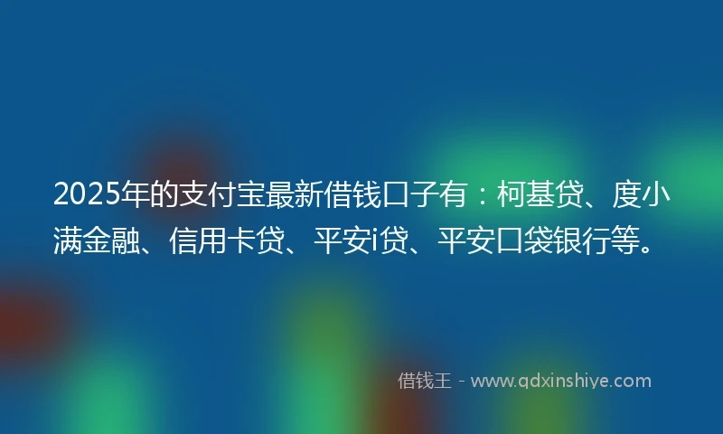2025年的支付宝最新借钱口子有：柯基贷、度小满金融、信用卡贷、平安i贷、平安口袋银行等。
