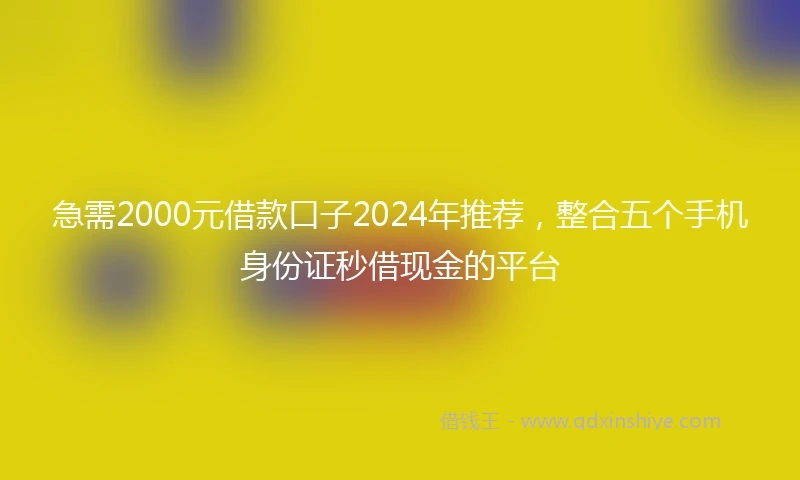 急需2000元借款口子2024年推荐，整合五个手机身份证秒借现金的平台