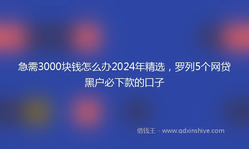 急需3000块钱怎么办2024年精选，罗列5个网贷黑户必下款的口子