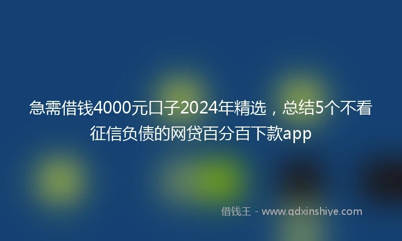 急需借钱4000元口子2024年精选，总结5个不看征信负债的网贷百分百下款app