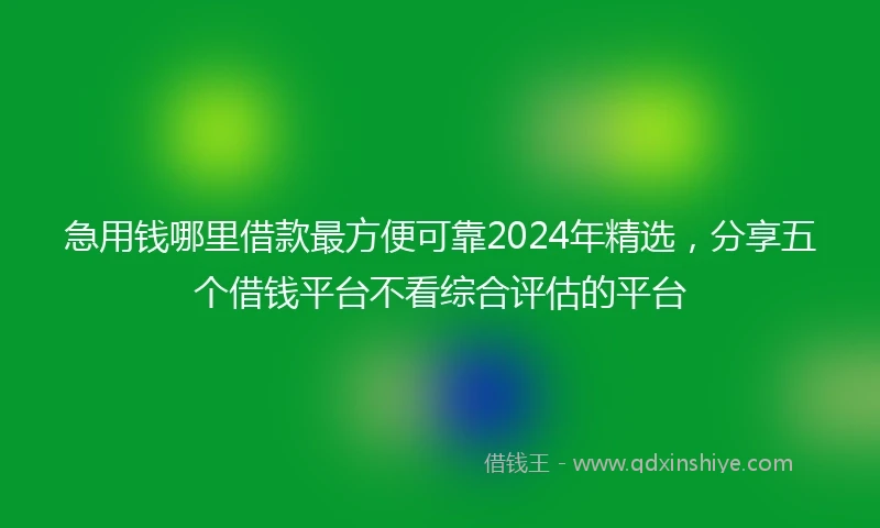 急用钱哪里借款最方便可靠2024年精选，分享五个借钱平台不看综合评估的平台