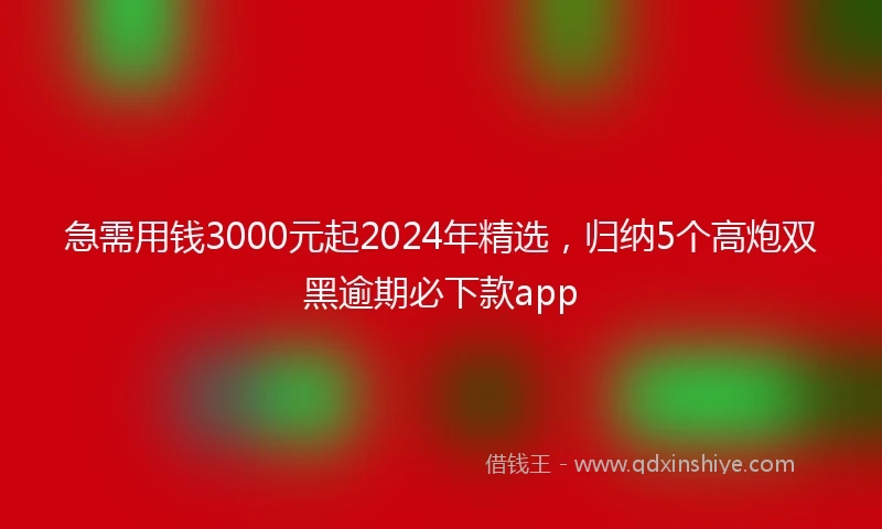 急需用钱3000元起2024年精选，归纳5个高炮双黑逾期必下款app