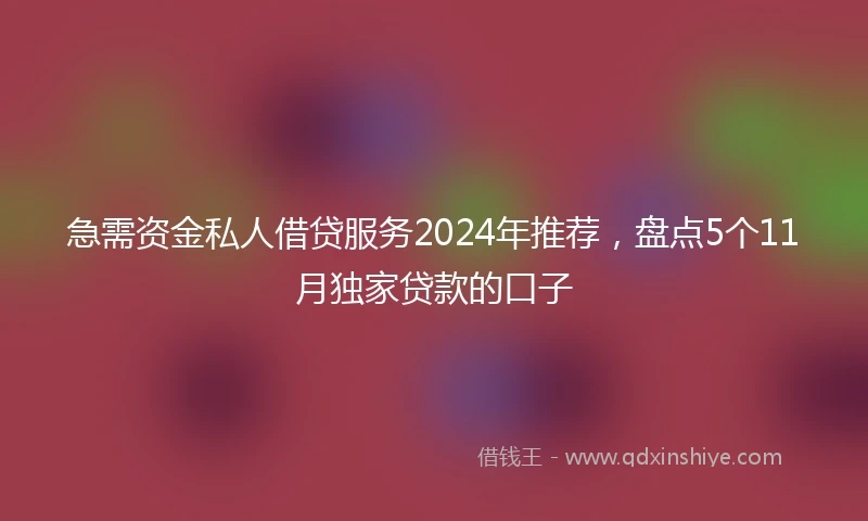 急需资金私人借贷服务2024年推荐，盘点5个11月独家贷款的口子
