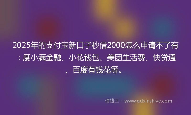2025年的支付宝新口子秒借2000怎么申请不了有：度小满金融、小花钱包、美团生活费、快贷通、百度有钱花等。
