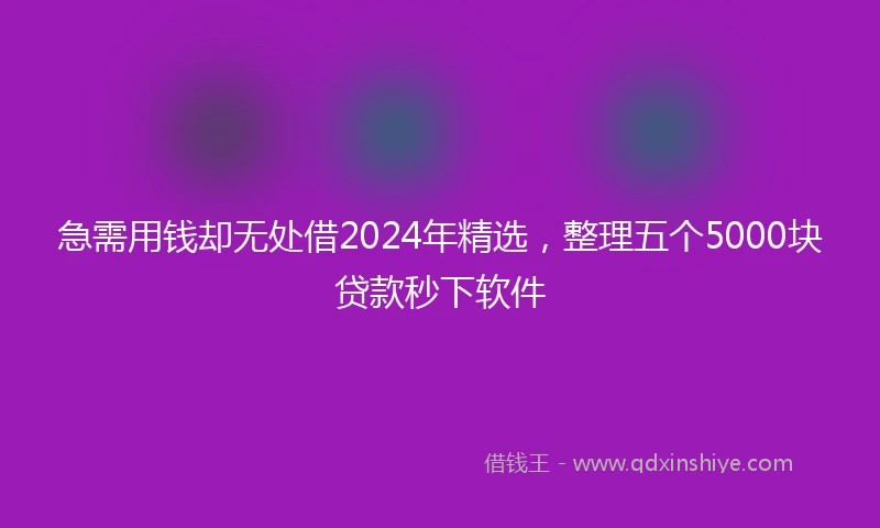 急需用钱却无处借2024年精选，整理五个5000块贷款秒下软件
