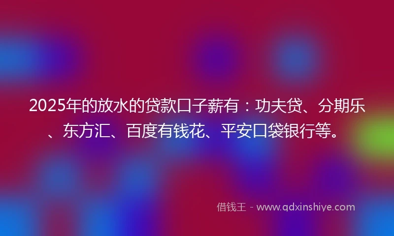 2025年的放水的贷款口子薪有：功夫贷、分期乐、东方汇、百度有钱花、平安口袋银行等。