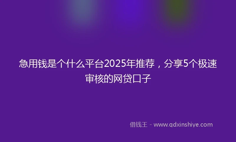 急用钱是个什么平台2025年推荐，分享5个极速审核的网贷口子