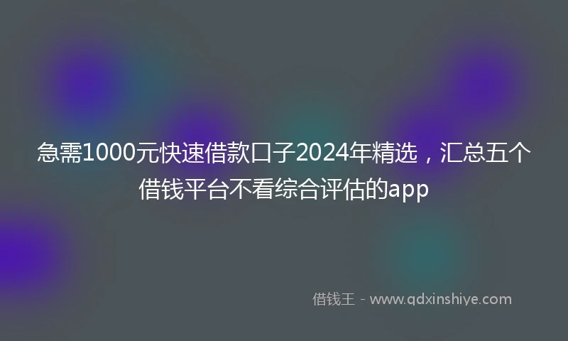 急需1000元快速借款口子2024年精选,汇总五个借钱平台不看综合评估的app