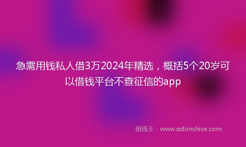 急需用钱私人借3万2024年精选，概括5个20岁可以借钱平台不查征信的app