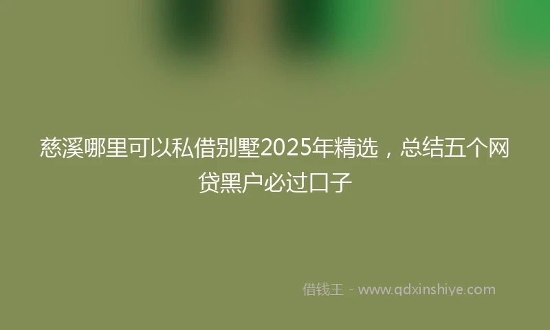 慈溪哪里可以私借别墅2025年精选，总结五个网贷黑户必过口子
