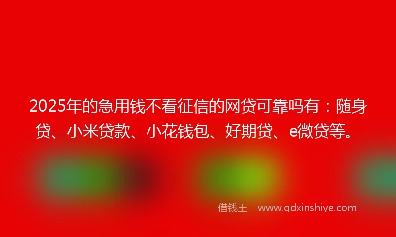 2025年的急用钱不看征信的网贷可靠吗有：随身贷、小米贷款、小花钱包、好期贷、e微贷等。