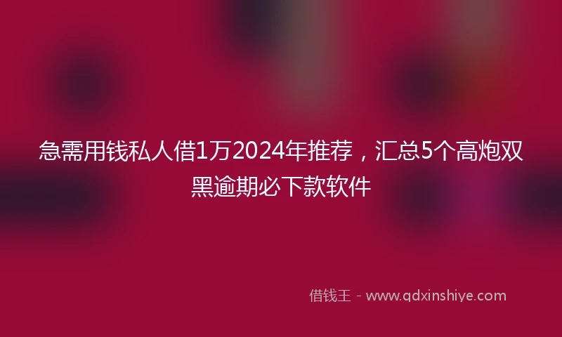 急需用钱私人借1万2024年推荐，汇总5个高炮双黑逾期必下款软件