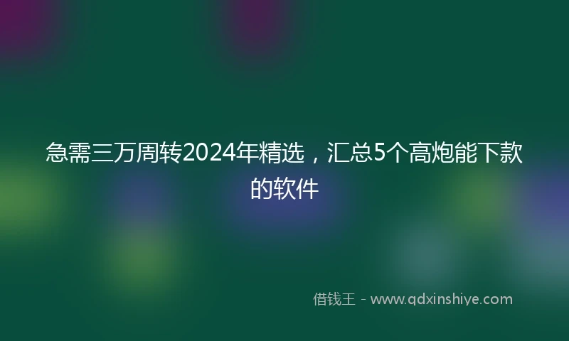 急需三万周转2024年精选，汇总5个高炮能下款的软件