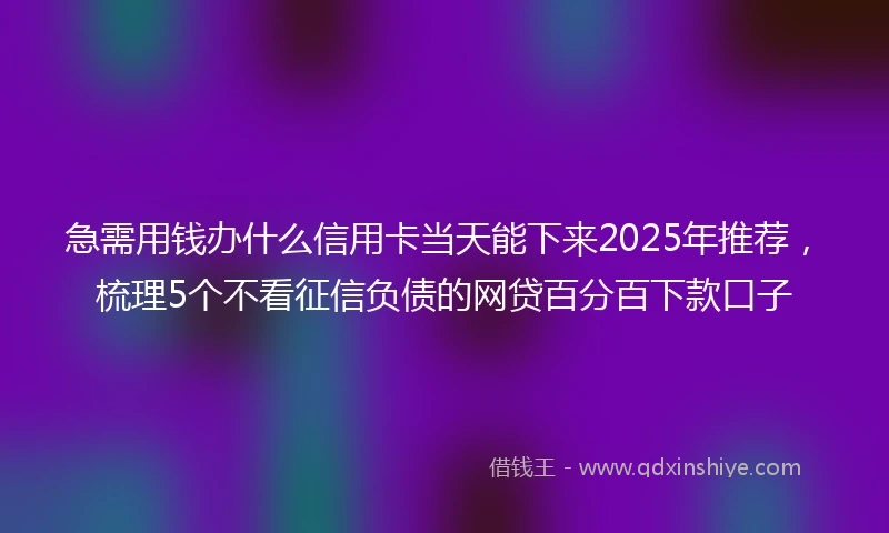 急需用钱办什么信用卡当天能下来2025年推荐，梳理5个不看征信负债的网贷百分百下款口子
