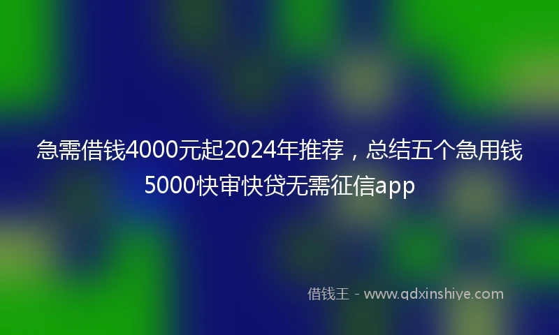 急需借钱4000元起2024年推荐，总结五个急用钱5000快审快贷无需征信app